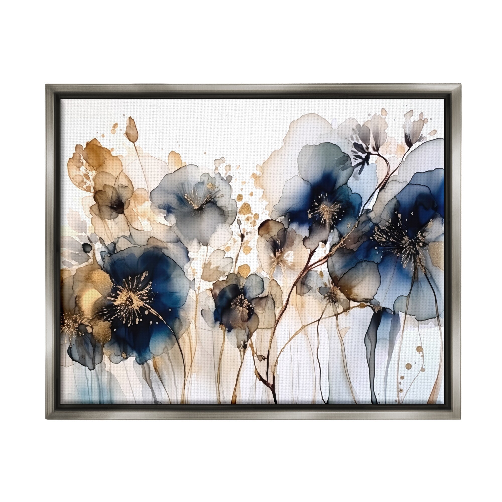 Stupell Navy & Gold Abstraction Framed Floater Canvas Wall Art Design by LSR Design Studio