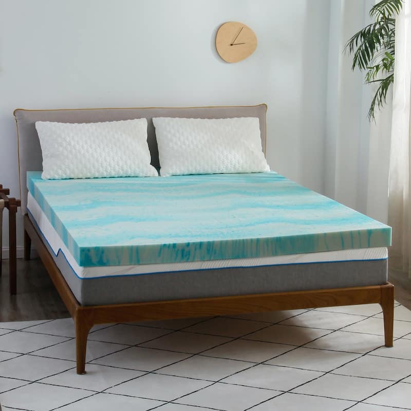 3-inch Gel Swirl Memory Foam Mattress Topper - Blue - King - 3 Inch