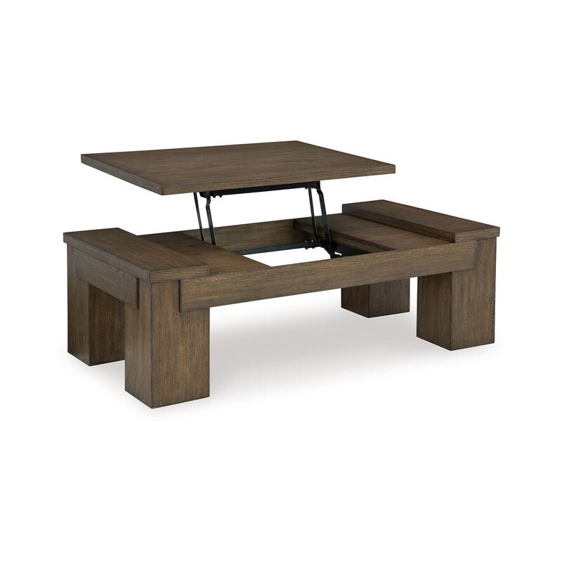 Wain Lift Top Cocktail Coffee Table, 54 Inch Rustic Brown Solid Wood