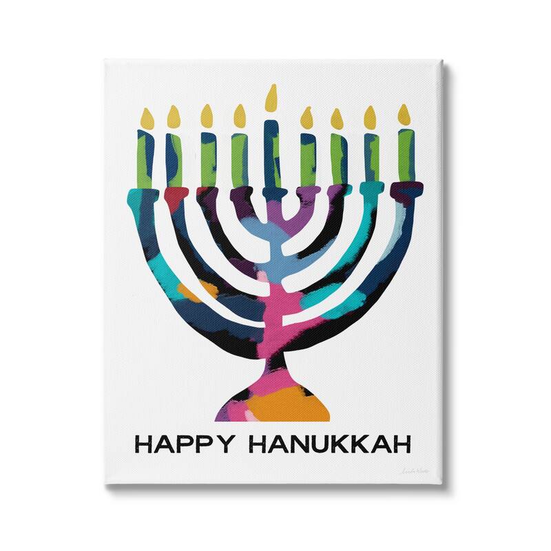 Stupell Happy Hanukkah Holiday Menorah Abstract Pattern Winter Holiday Canvas Wall Art - Multi-Color