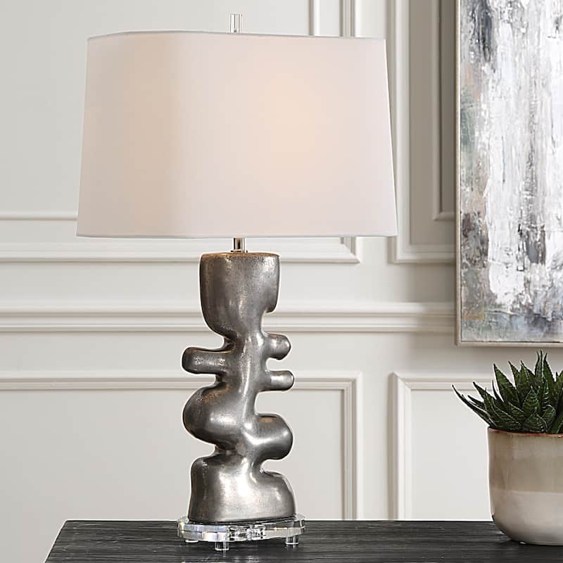 Free Flowing Table Lamp with Drum Shade - 28.5" - Nickel Finish