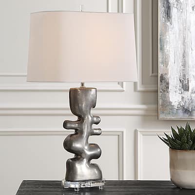 Free Flowing Table Lamp with Drum Shade - 28.5" - Nickel Finish