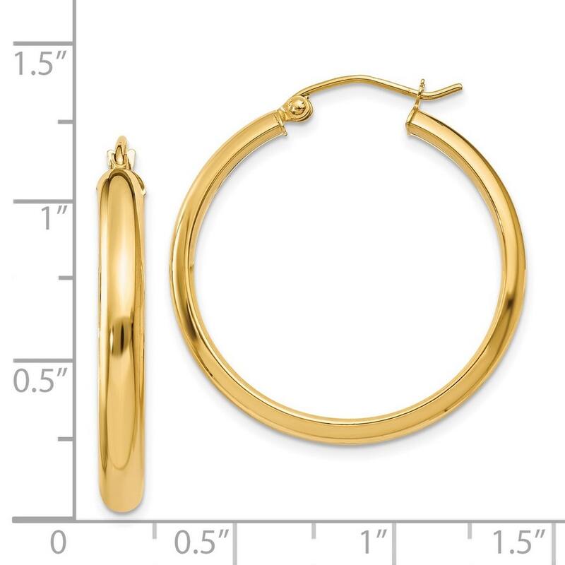 Curata 14k Yellow Gold Polished Round Tube Hoop Earrings - 30x30mm