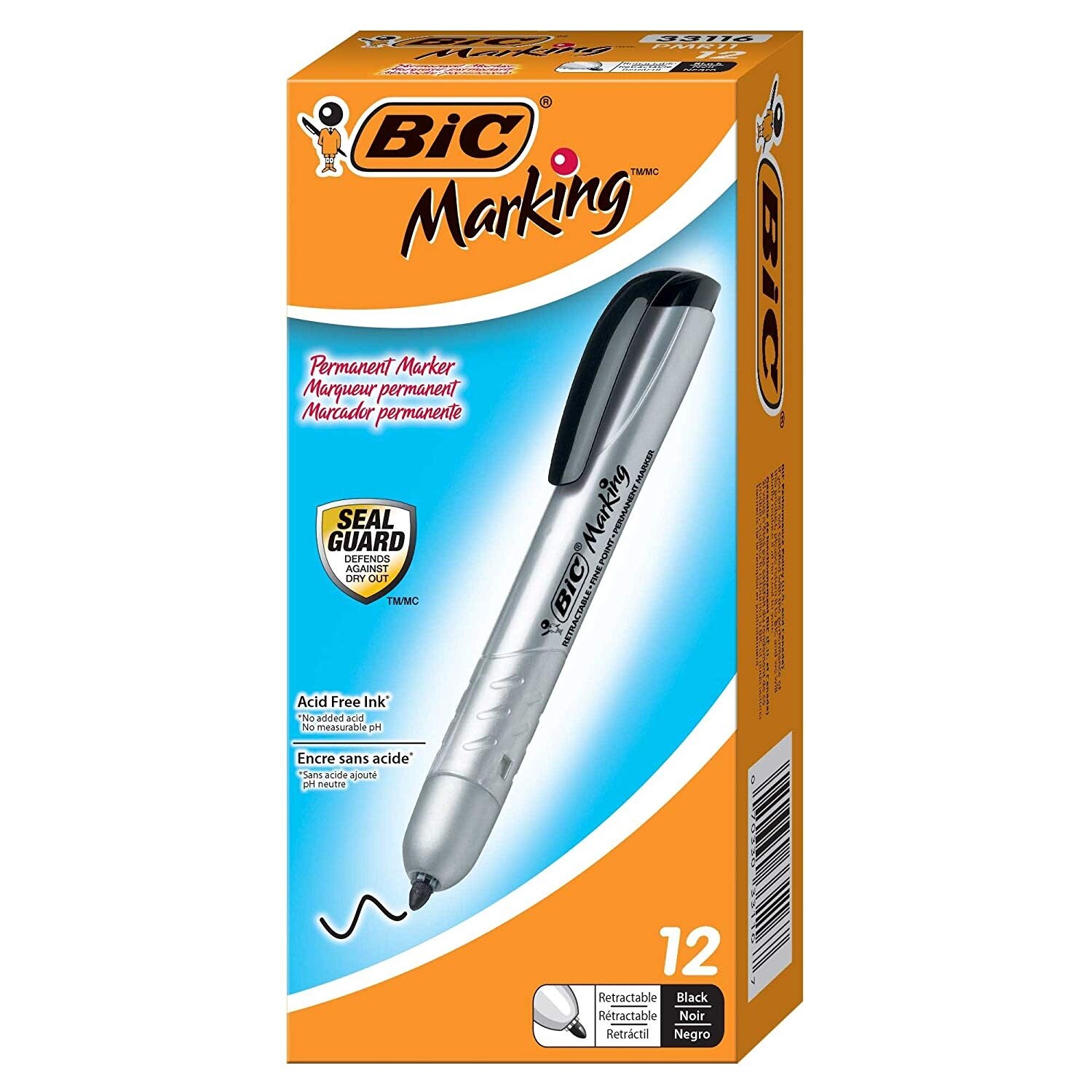 12pk. BIC Marking Retractable Permanent Marker Black Fine Tip