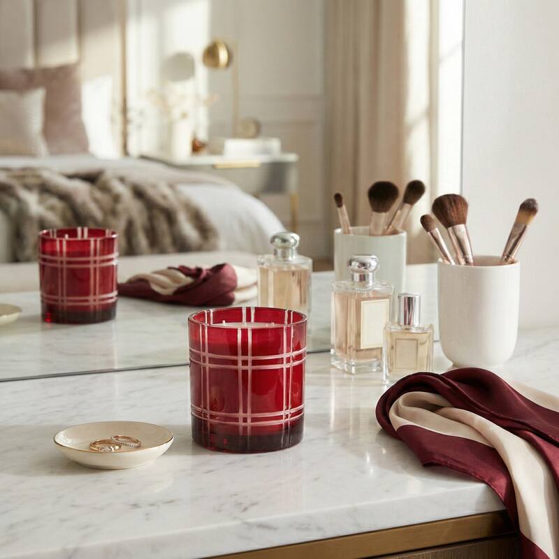 Decorative Glass Wax Warm Vanilla Scented Candle - 4", Red & White - 4.0"