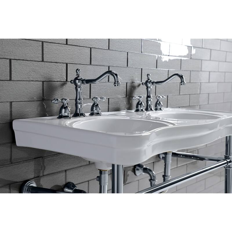 Tudor Deck Mount Widespread Bathroom Faucet with Brass Pop-Up
