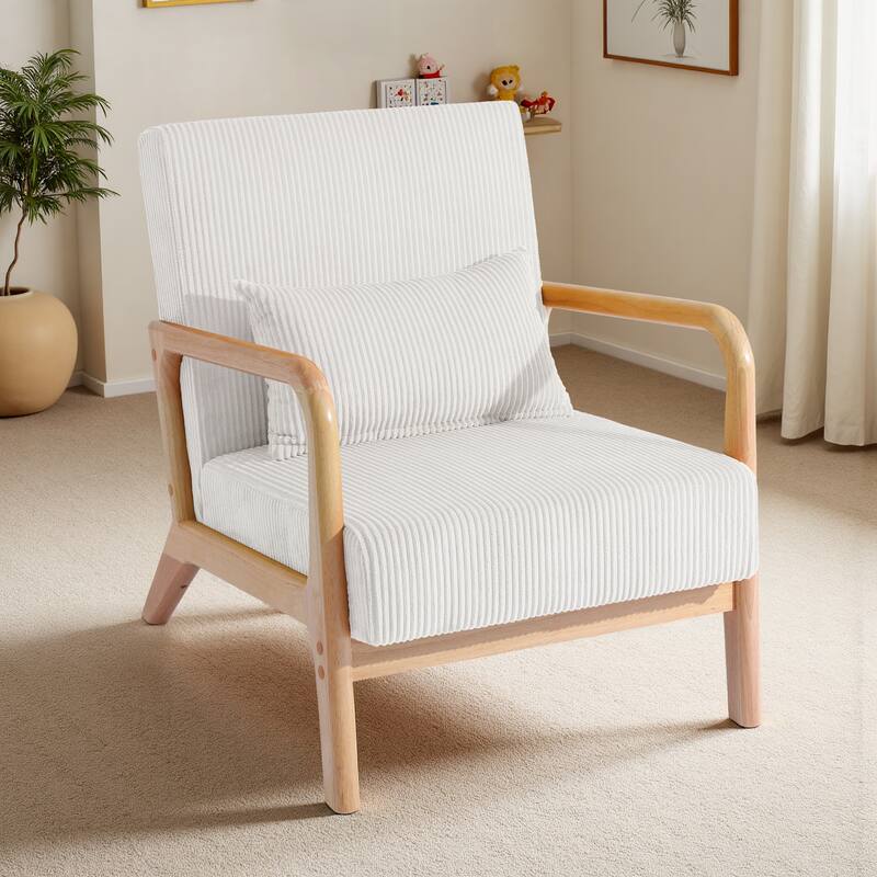 25" W Mid Century Upholstered Wood Accent Chair with Pillow