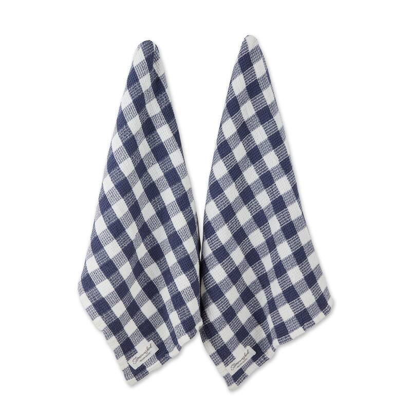 DII Washed Waffle Woven Dishtowel Set of 2 - Denim Check