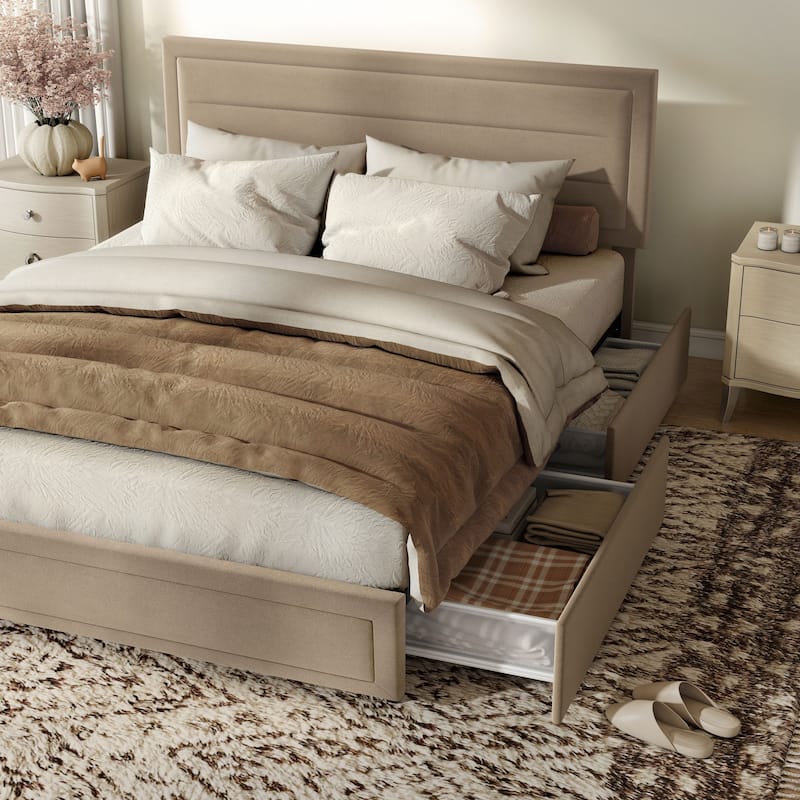 Furniture of America Jacinth Modern Velvet 4-Drawer Queen Storage Platform Bed