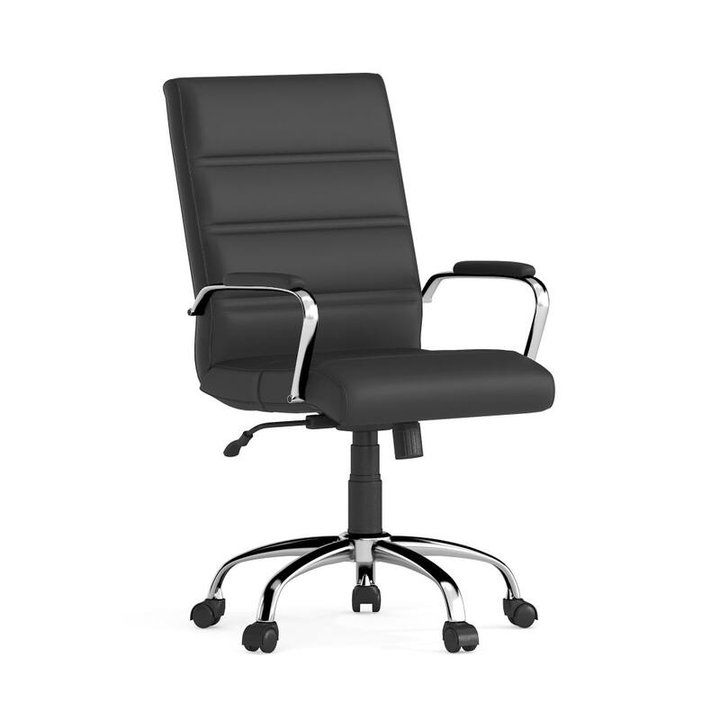 Mid-back LeatherSoft Executive Swivel Office Chair - Black LeatherSoft/Chrome Frame