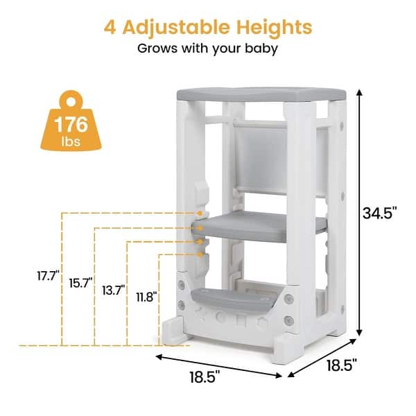 dimension image slide 1 of 3, Kids Kitchen Step Stool with Dry Erase Board - 18.5"D x 18.5"W x 34.5"H