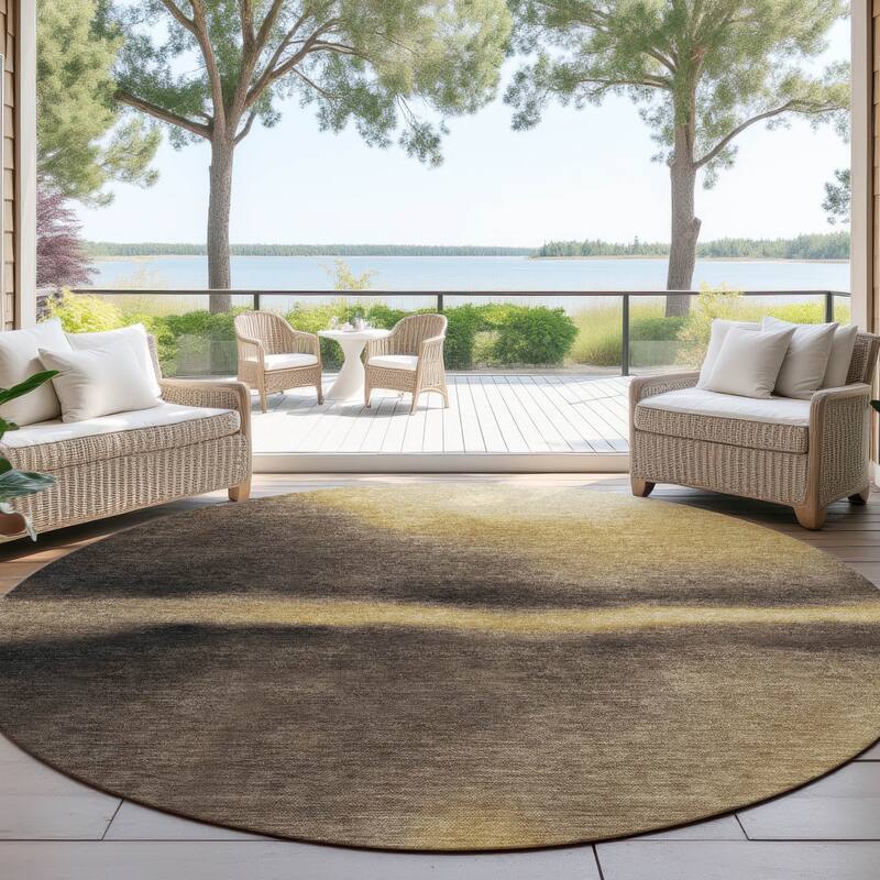 Machine Washable Indoor/ Outdoor Modern Landscape Chantille Rug - Honey - 8' x 8'