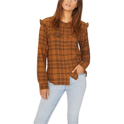 Sanctuary Clothing Womens Plaid Button Up Shirt,, Brown, Large