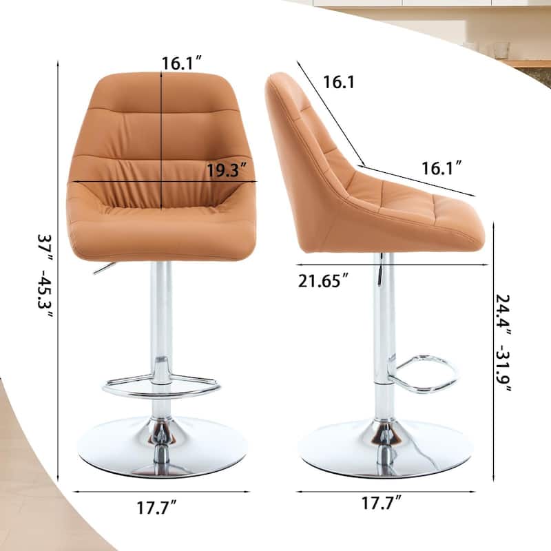 Ostweer Furniture Set of 2 Adjustable Mechanical Lifting Velvet Bar Stool - Grey