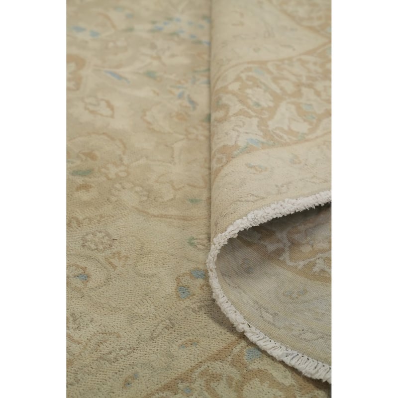 Hand Knotted Oriental 100% Wool Carpet Traditional Floral Beige & Ivories Kerman Area Rug - 9' 7'' X 6' 7''