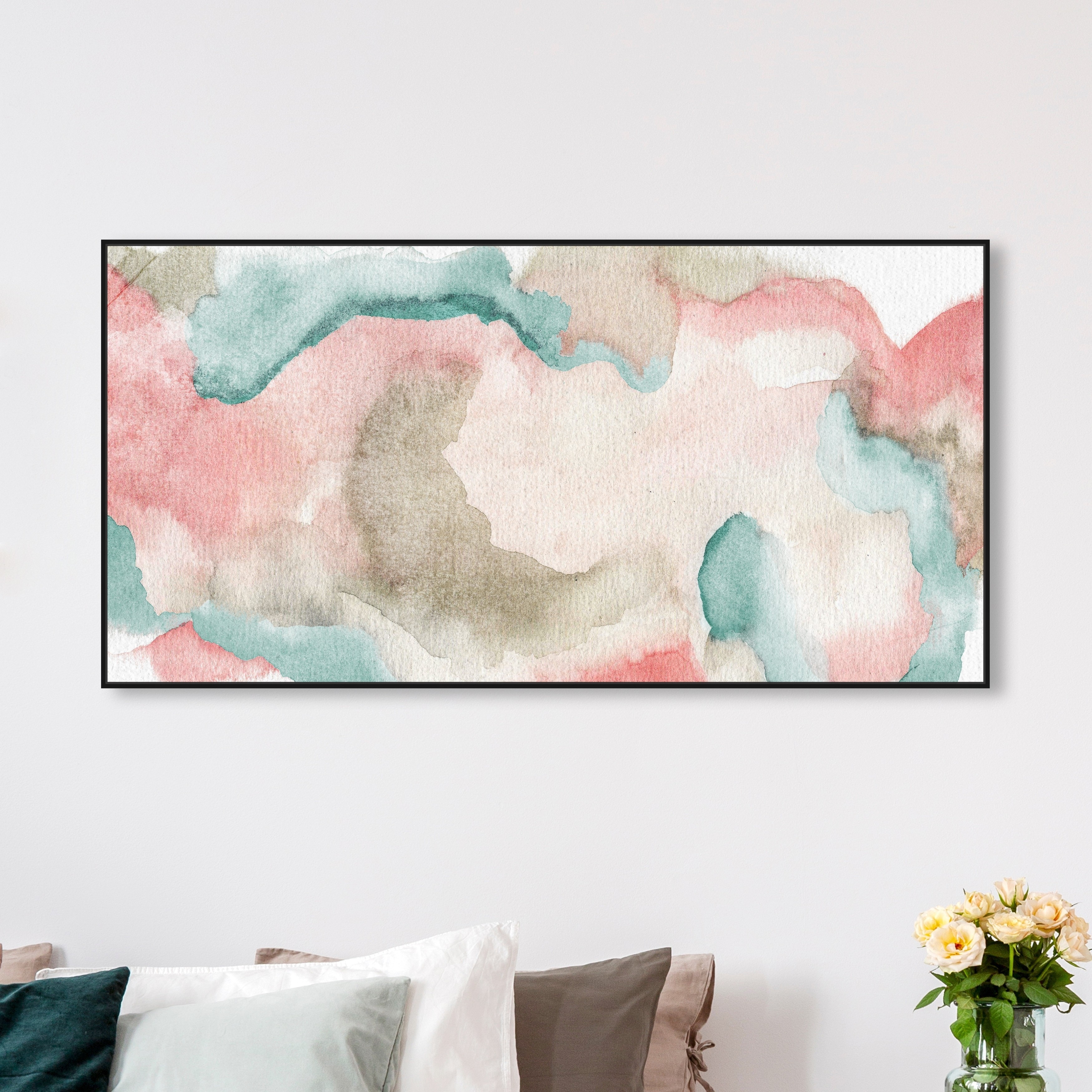 Shop Oliver Gal Blush And Teal Thoughts Abstract Wall Art Framed Canvas Print Watercolor Green Pink Overstock 31794616
