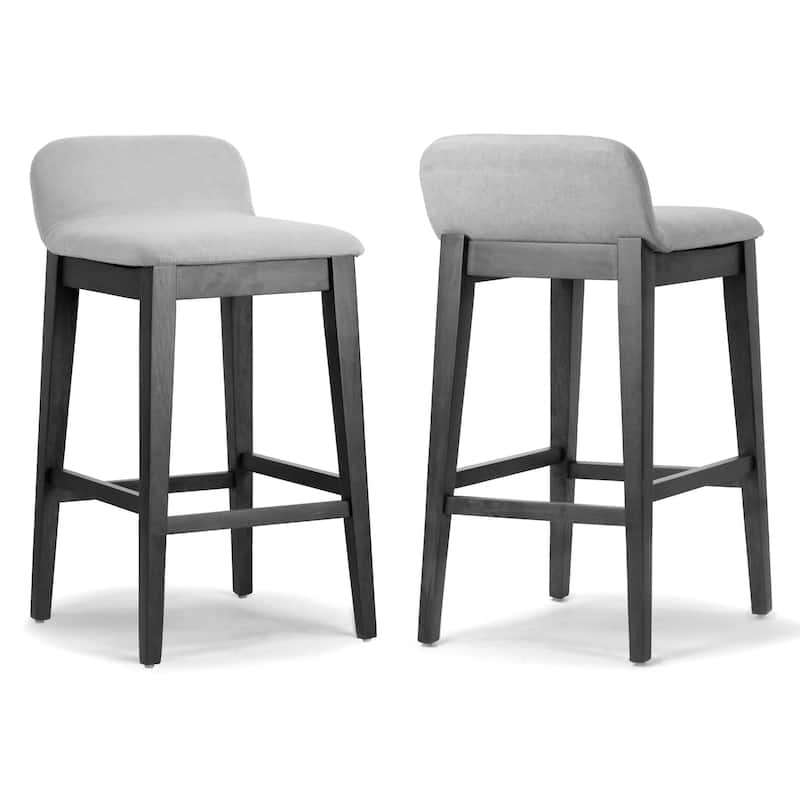 Set of 2 Atia Black Rubberwood Stool with Low Back Fabric Seat - Set of 2 - Bar Height