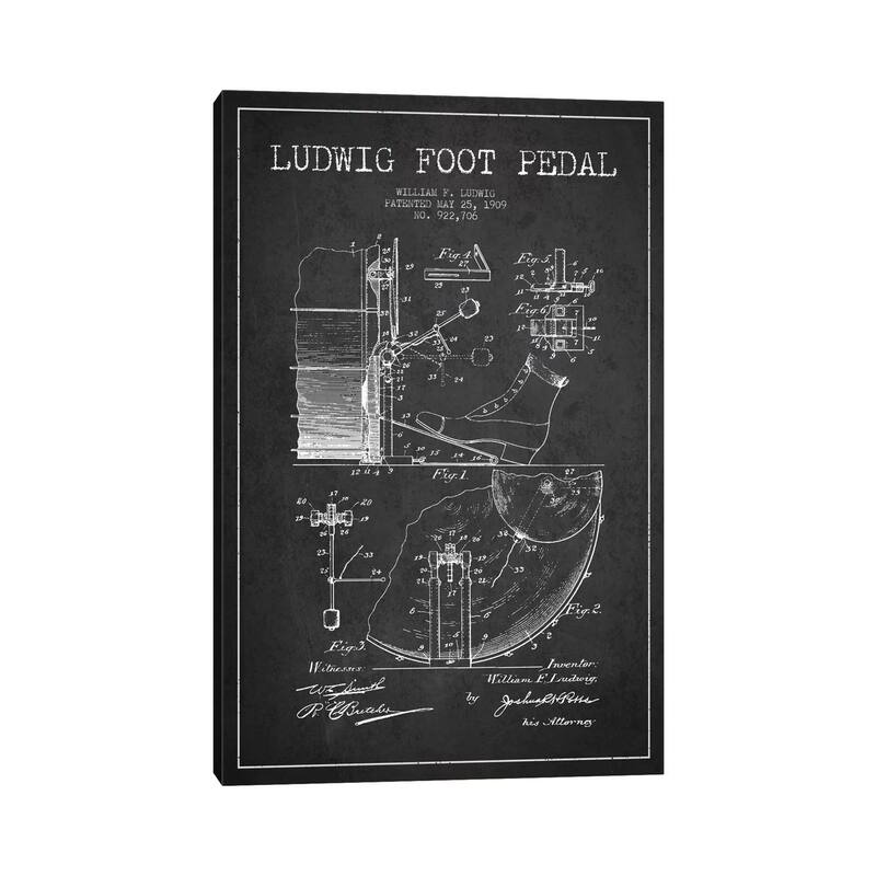 iCanvas "Ludwig Pedal Charcoal Patent Blueprint" by Aged Pixel Canvas Print
