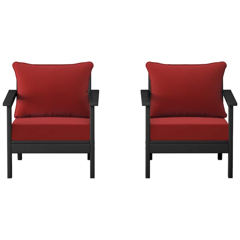 Birchwood All Weather HDPE Outdoor Patio Black Deep Seating Conversation Set With Cushions (2-Piece)