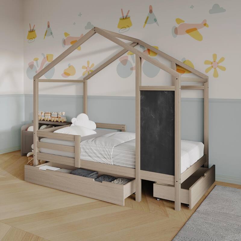 CraftPorch Mid-Century Wooden Canopy Bed