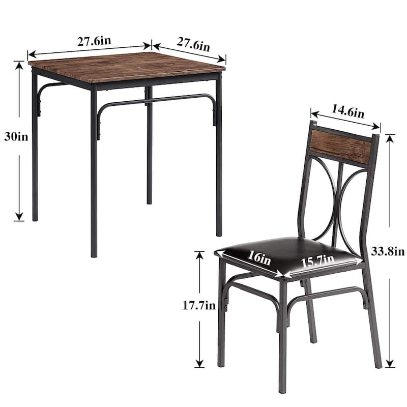 VECELO Modern 3/5-piece Dining Set Tempered Glass Top and Wood Top, Steel Dining Table and Chair Set of 2/4