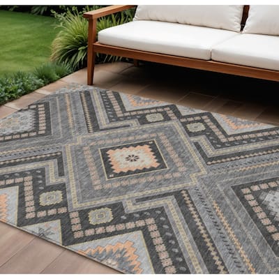HomeRoots Tribal Transitional Rectangle Outdoor Rug