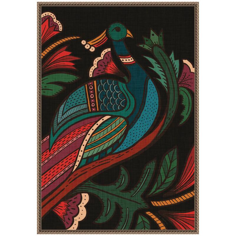 Kate and Laurel Sylvie Peacock Framed Canvas by Carey Copeland