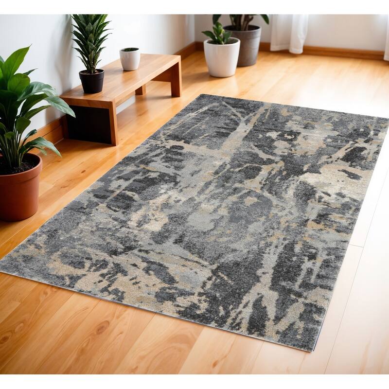 Hikim Power Loomed Distressed Abstract Modern Stain Resistant Soft Area Rug By HomeRoots - 72' X '48' X '0.75 - 72' X '48' X '0.75 - Black - Rectangle