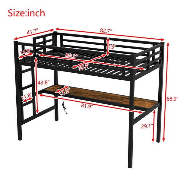 dimension image slide 1 of 2, Space-Saving Design Loft Bed with Desk, TwinXL/Full Size