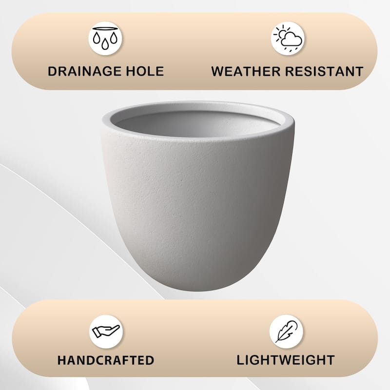 Dahlia Tapered Round Planter Pot in Fiberstone MGO Clay with Drainage for Indoor Outdoor Patio Balcony, Garden, or Living Room