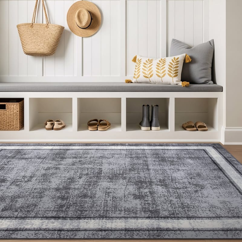 World Rug Gallery Contemporary Distressed Bordered Area Rug