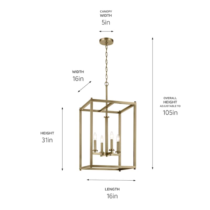 Kichler Lighting Crosby 4-Light Natural Brass Foyer Pendant Light