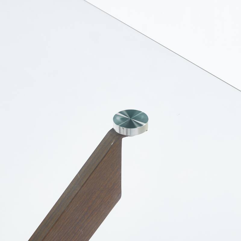 Square Glass Dining Table for 4 Person, Kitchen Table with Tempered Glass & Cross Metal Legs, Modern Leisure Coffee Table