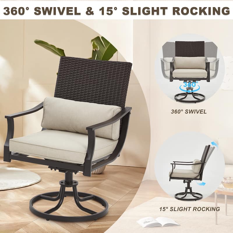 EROMMY Outdoor Dining Set, Swivel Rocking Chairs, Rectangular Table w Umbrella Hole, Patio Furniture Set for Backyard