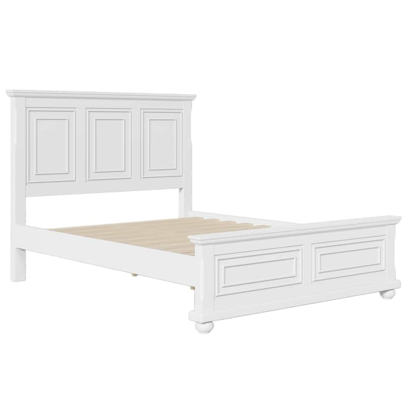 Panel Bed with Elevated Headboard, Fretwork Accents, Pinewood