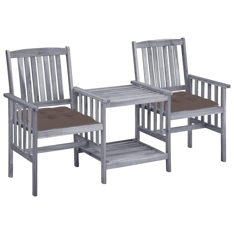 vidaXL Patio Bistro Set Table and Chairs Conversation Set Solid Acacia Wood - 62.6" x 24" x 36.2" - Taupe