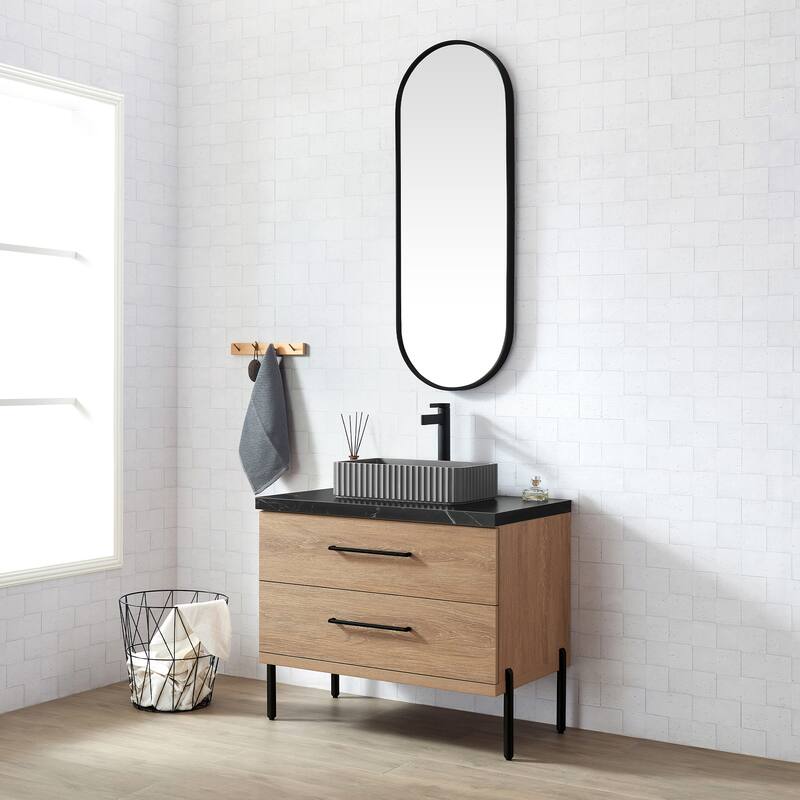 Trento Bath Vanity, Sintered Stone Top with Concrete Sink without Mirror