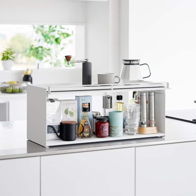 Yamazaki Home Front-Opening Countertop Storage Rack, Steel - L 10.51 x W 23.62 x H 9.92 inches