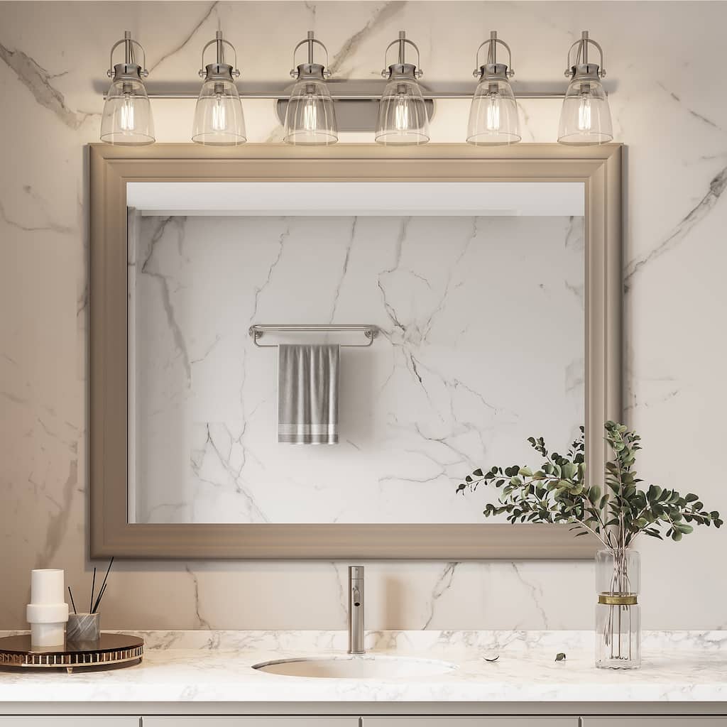 Acroma 6-light Modern Industrial Nickel Bathroom Vanity Lights - 51''