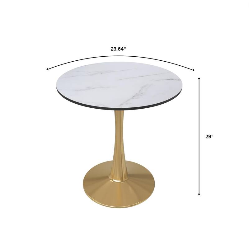 LeisureMod Bristol 24" Round Dining Table for 4 with MDF Tabletop in Gold Steel Base for Kitchen & Dining Room