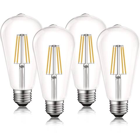 Luxrite LED Edison Bulbs 75W Equivalent ST19 ST58 3000K Soft White 800 Lumens Dimmable 8W Damp Rated UL E26 4 Pack