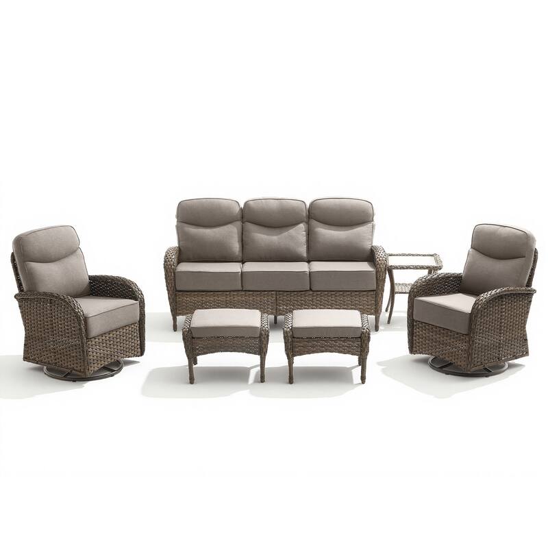 Pocassy Outdoor Wicker Patio Sofa with Swivel Chair Ottoman Sets