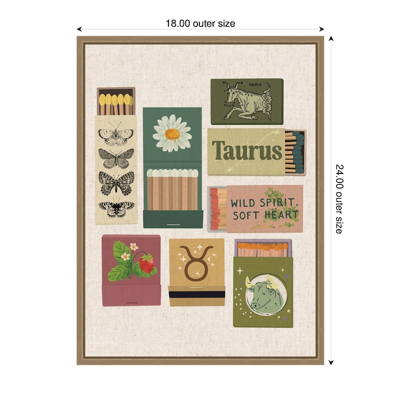 Kate and Laurel Taurus Matchbooks Linen FC by Megan Ryan Framed Canvas Wall Art Print