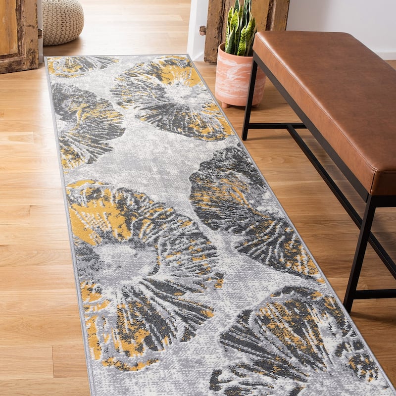 World Rug Gallery Contemporary Floral Area Rug - 2' x 7' - Yellow - Runner