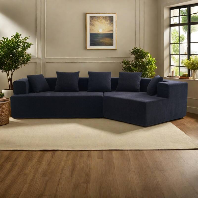 129.5" Chenille Memory Foam Sectional Sofa with Deep Seat, No Installation Required, and Quick Rebound Foam - Black