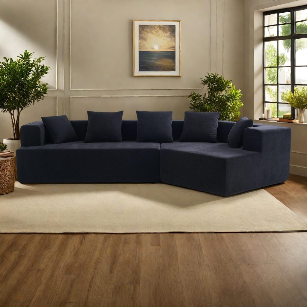 129.5" Chenille Memory Foam Sectional Sofa with Deep Seat, No Installation Required, and Quick Rebound Foam