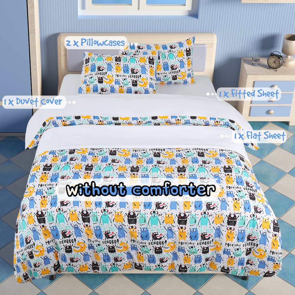 Brushed Microfiber Kids Duvet Cover 5 Piece Cartoon Bedding Set,