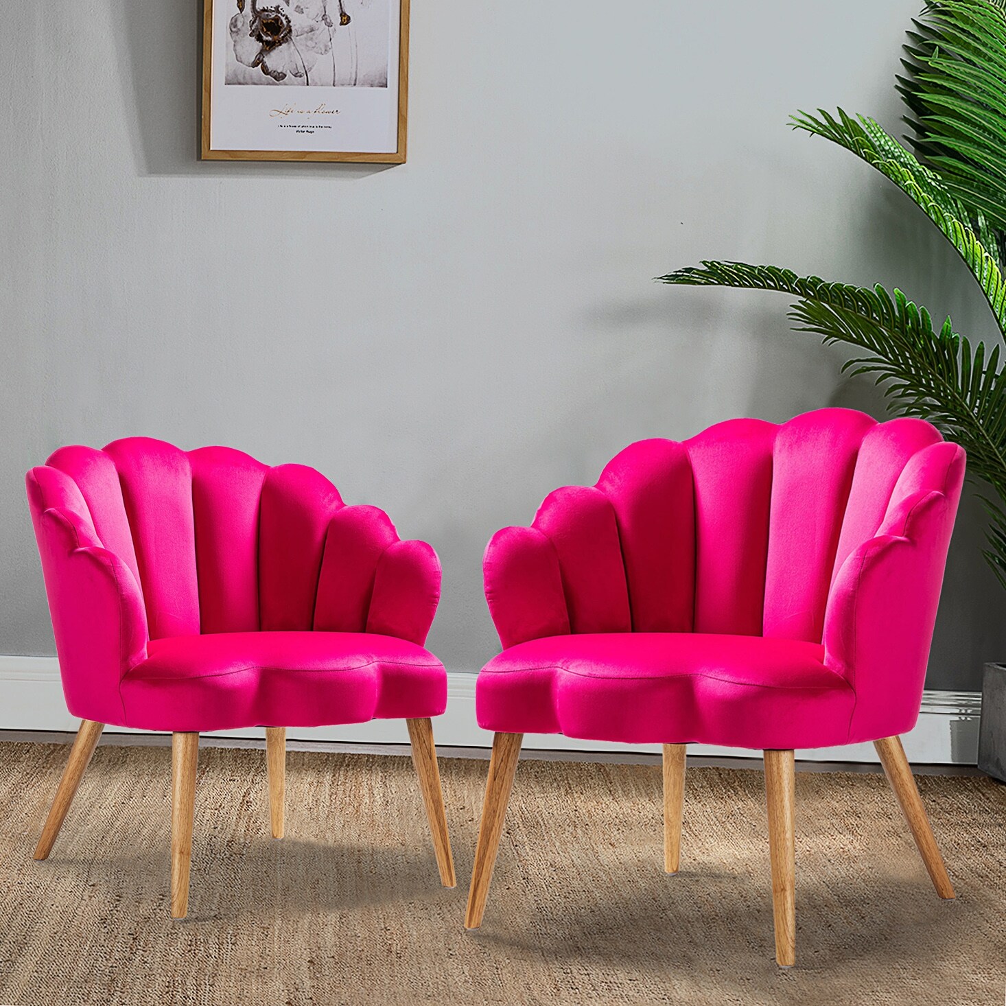 Eleanora Modern Cute Scalloped Back Tufted Velvet Armchairs Set of