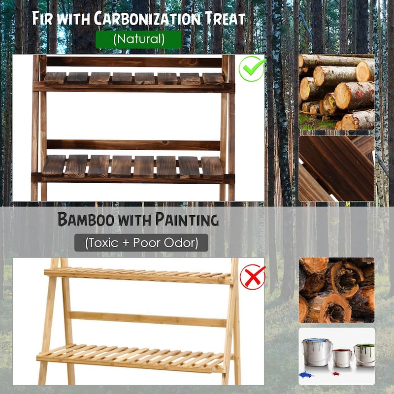 Outsunny 24" Wooden 3-Tier Ladder Plant Stand - 8' x 10'