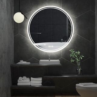 Smart LED Backlit Bathroom Large Round Mirror Anti-Fog 3 Colors Touch